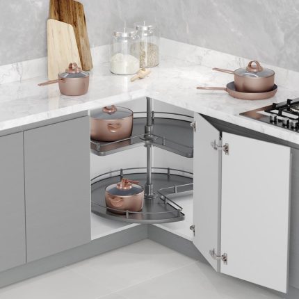 S-3025-A  STARAX  اكسسوار سلة 3/4 ارضية خشب قطر 83 سم / باب 36+36سم